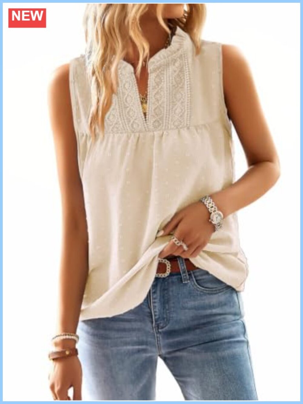 Falechay Women's Lace Sleeveless Tank Top Flowy Boho Babydoll Summer